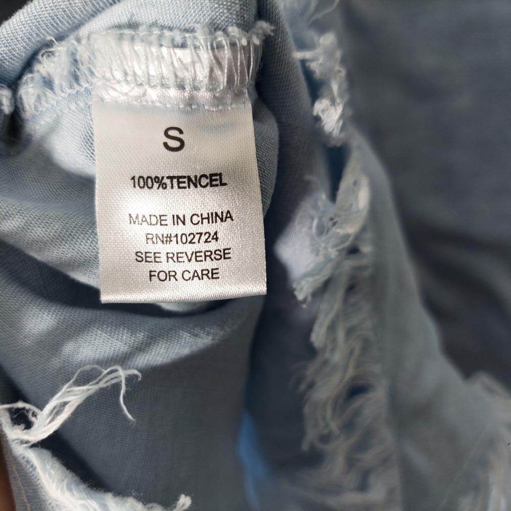 Hester & Orchard Button Up Tunic Women S Blue Sharkbite Frayed Hem‎ Distressed - Picture 10 of 12